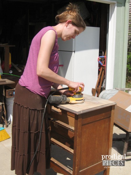 Sanding Dresser Top for Bathroom Vanity | Prodigal Pieces | www.prodigalpieces.com