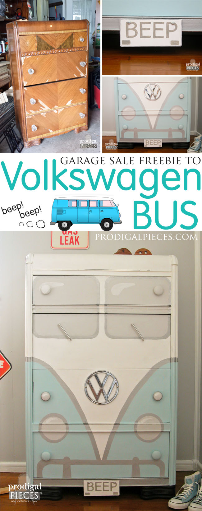 Vintage Waterfall Dresser Gets Volkswagen Bus Makeover by Larissa of Prodigal Pieces | prodigalpieces.com prodigalpieces