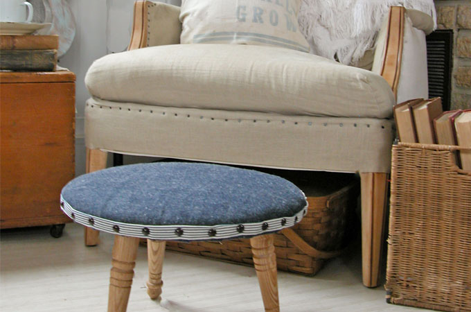 Upholstered Footstool ~ A One-Legged Wonder