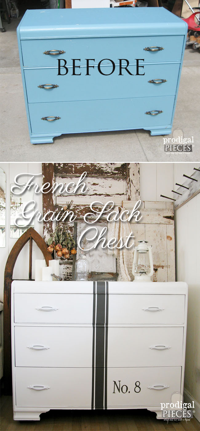 French Grain Sack Chest of DrawersBefore and After Makeover by Prodigal Pieces | prodigalpieces.com