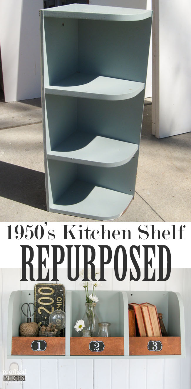 1950's Kitchen Shelf Repurposed into Rustic Storage Bins by Prodigal Pieces | www.prodigalpieces.com