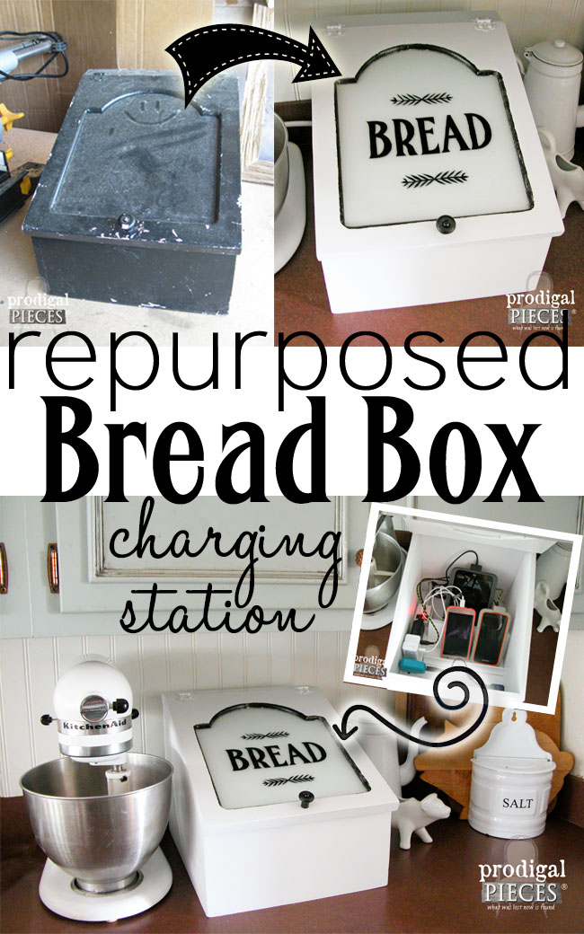 Farmhouse Style Repurposed Bread Box turned Charging Station by Prodigal Pieces | www.prodigalpieces.com