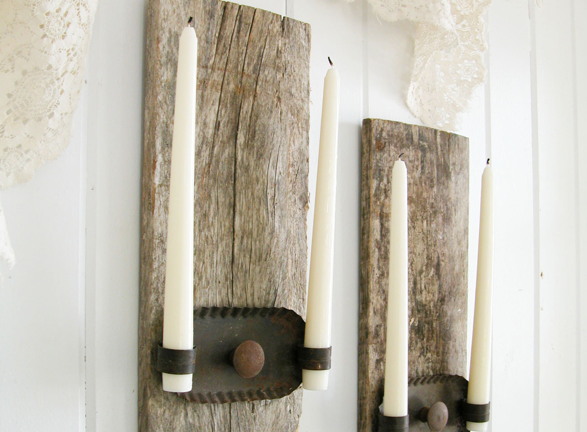Repurposed Candle Sconces from Barn Wood