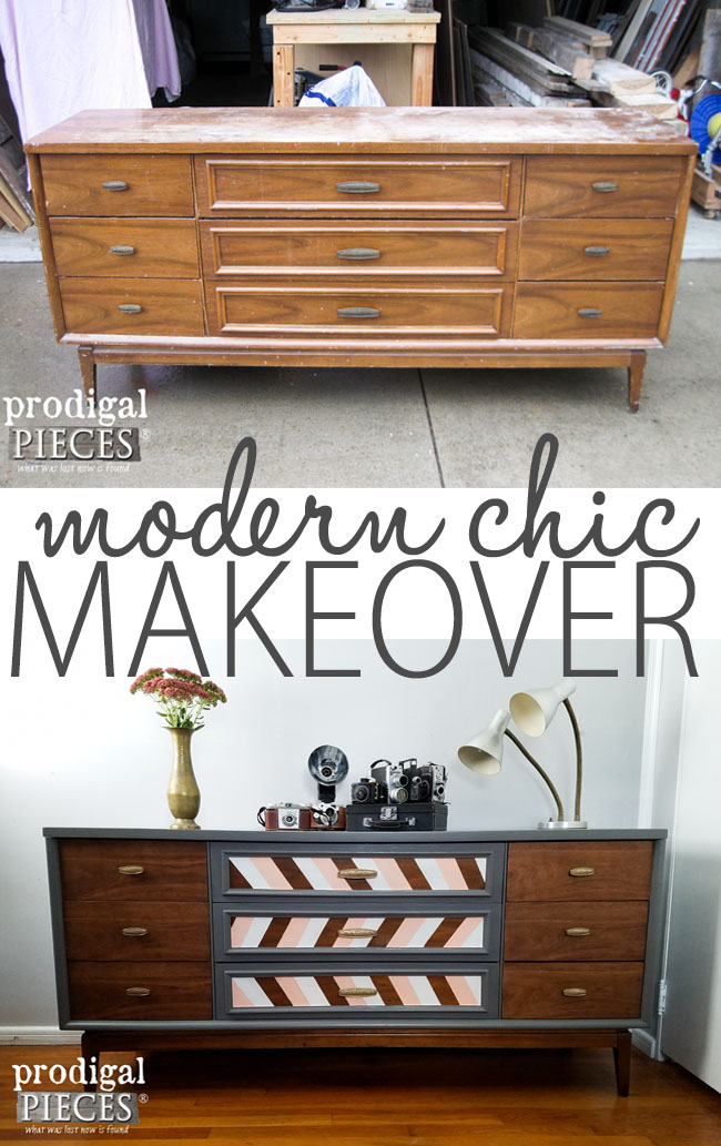 Modern Chic Makeover of a Mid Century Modern Dresser Credenza by Prodigal Pieces | prodigalpieces.com