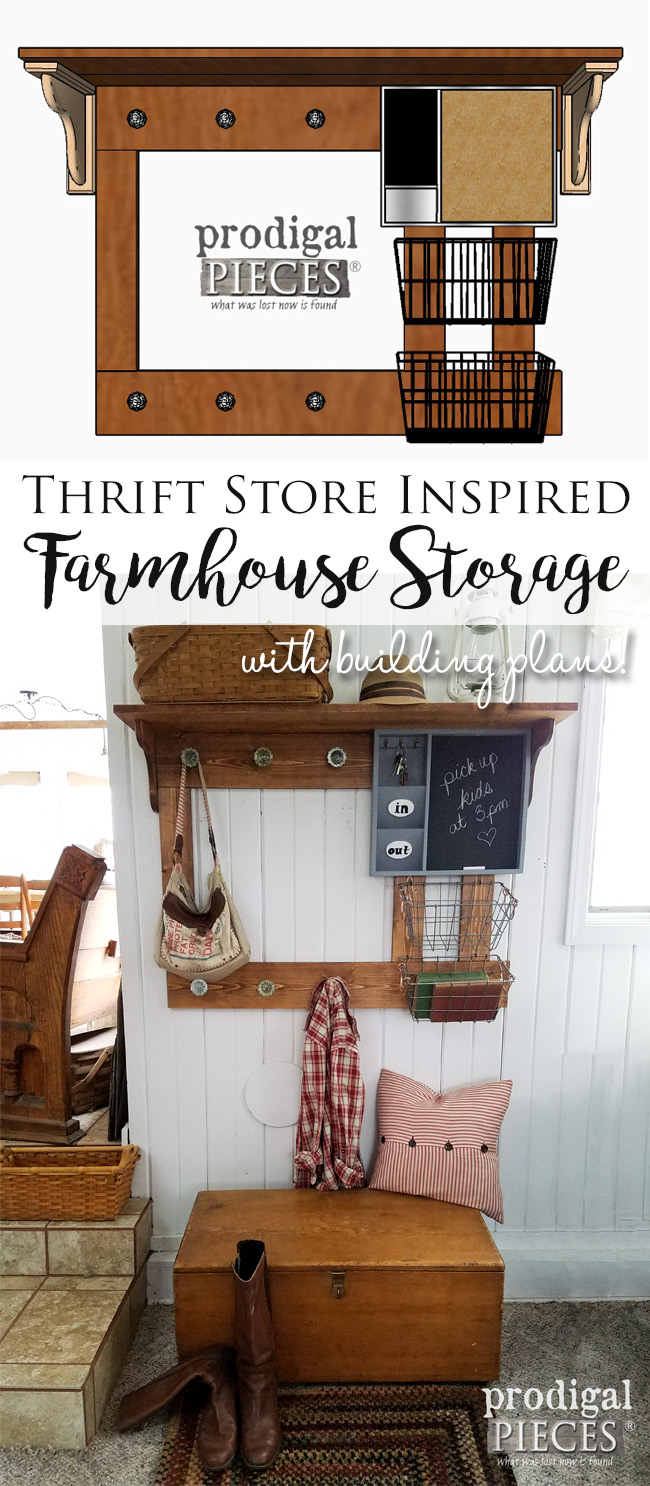 Farmhouse Entry Storage Build Plans and DIY with Thrifted & Dollar Store Finds by Prodigal Pieces | prodigalpieces.com