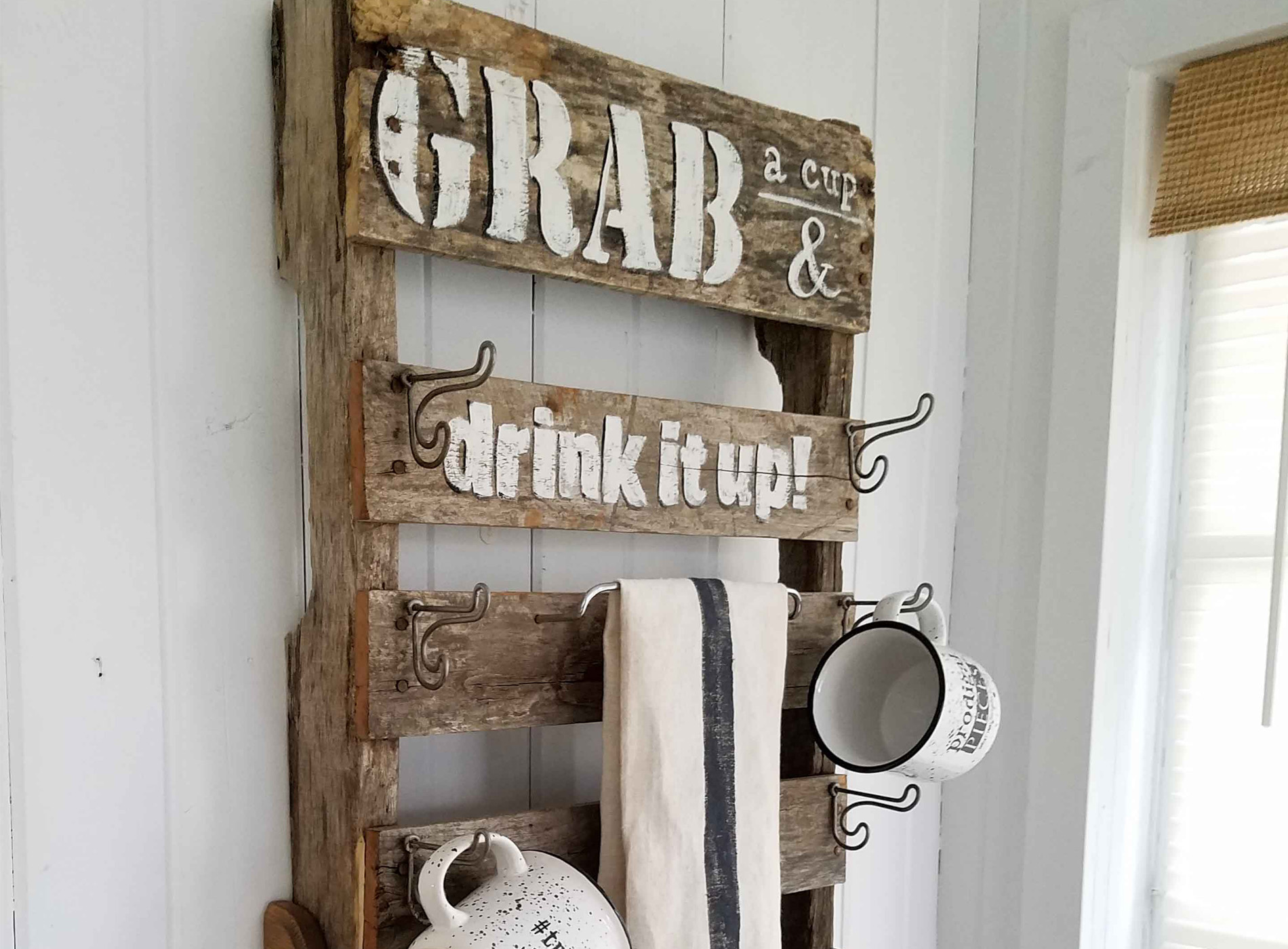 Mug Rack with Shelf from Repurposed Pallet