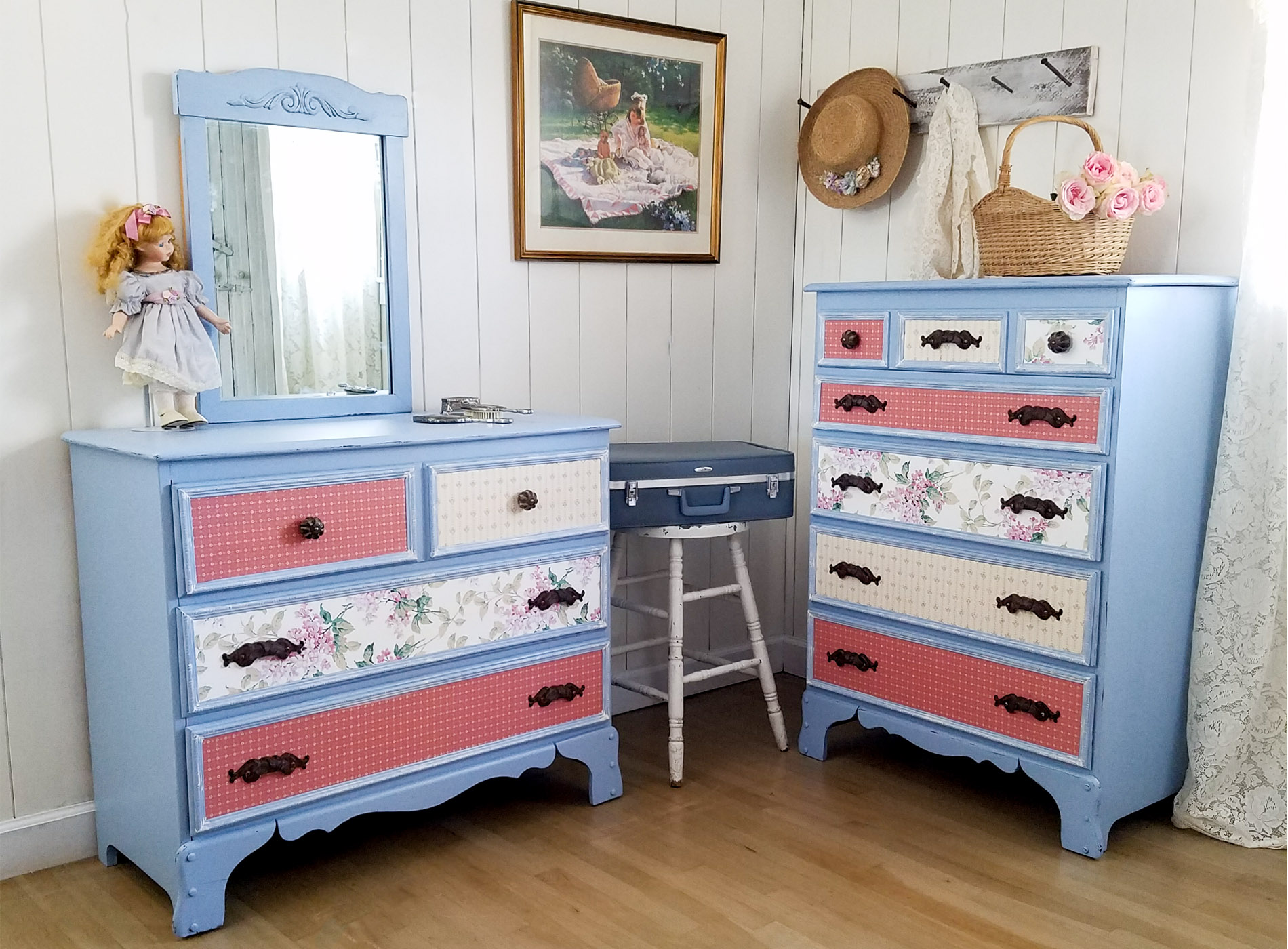Girl's Bedroom Set Refreshed with Paint, Paper & Pulls