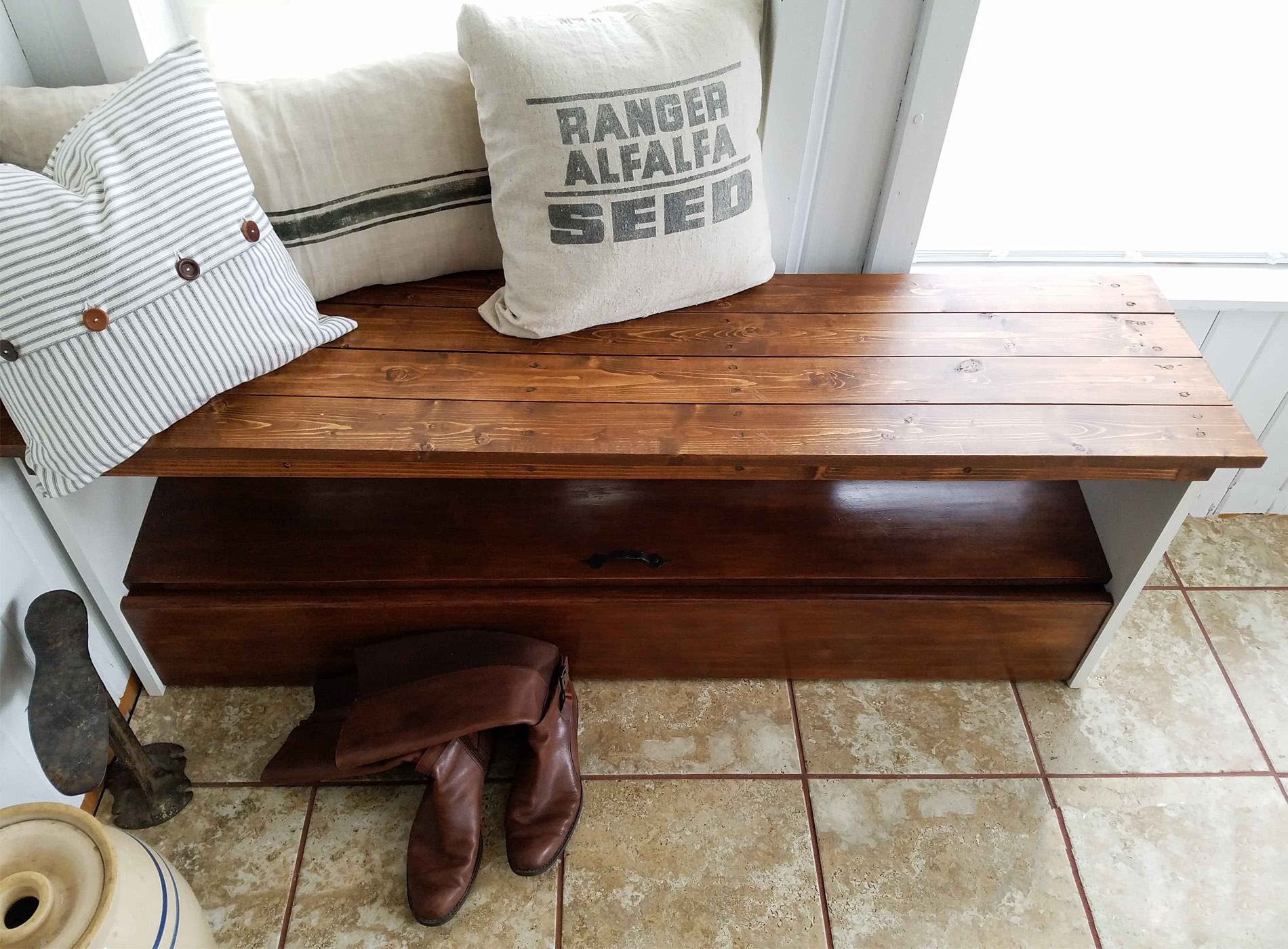 Repurposed Bookcase Headboard Bench