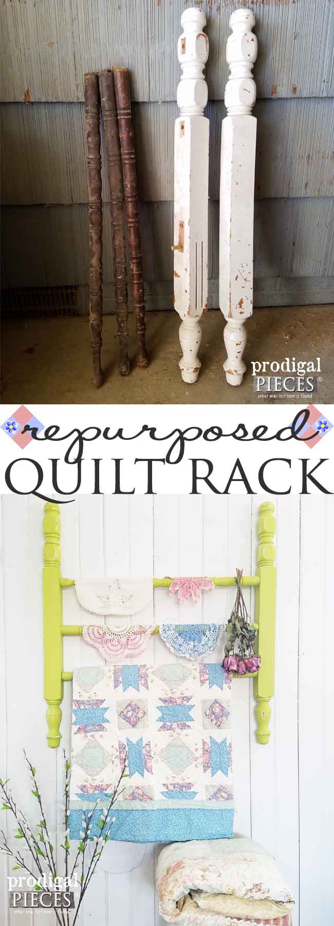 Build a DIY quilt rack using repurposed parts. Prodigal Pieces shows you how! Head here: prodigalpieces.com