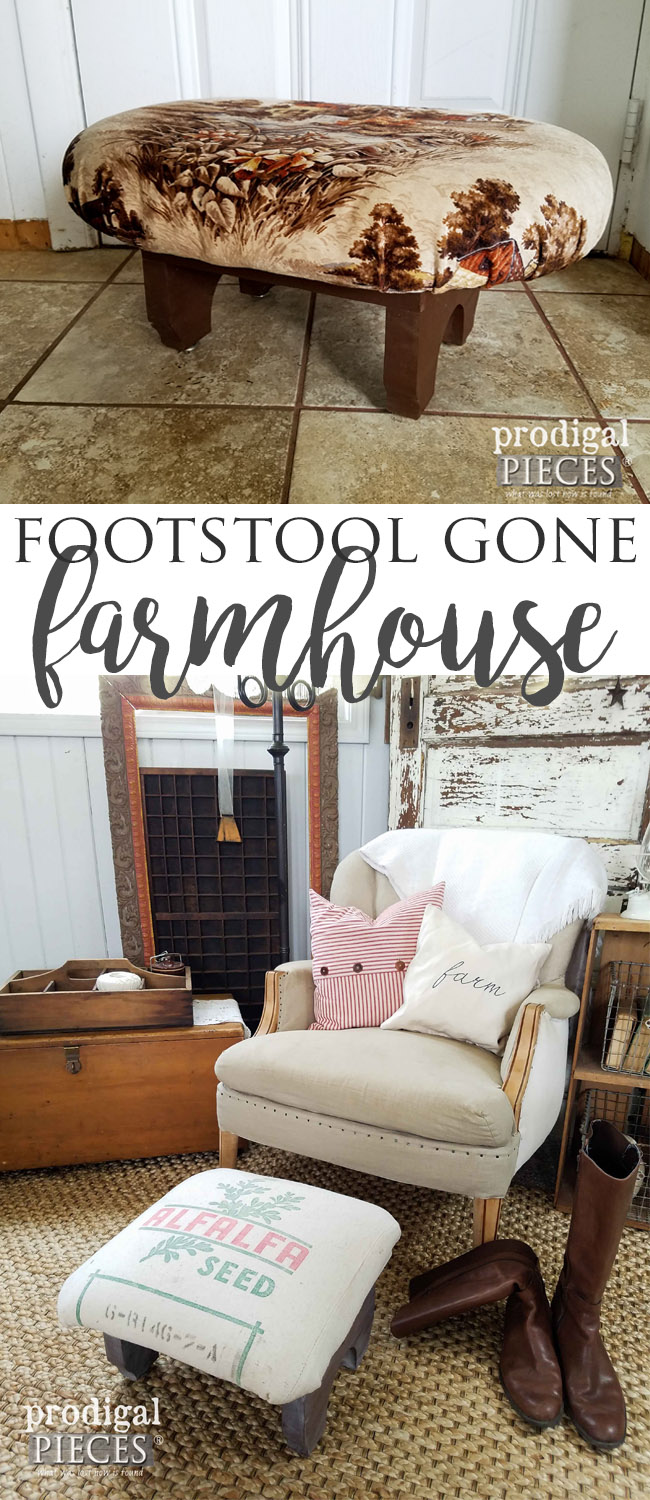 Feed Sack Footstool from Outdated Thrifted Find by Prodigal Pieces | prodigalpieces.com