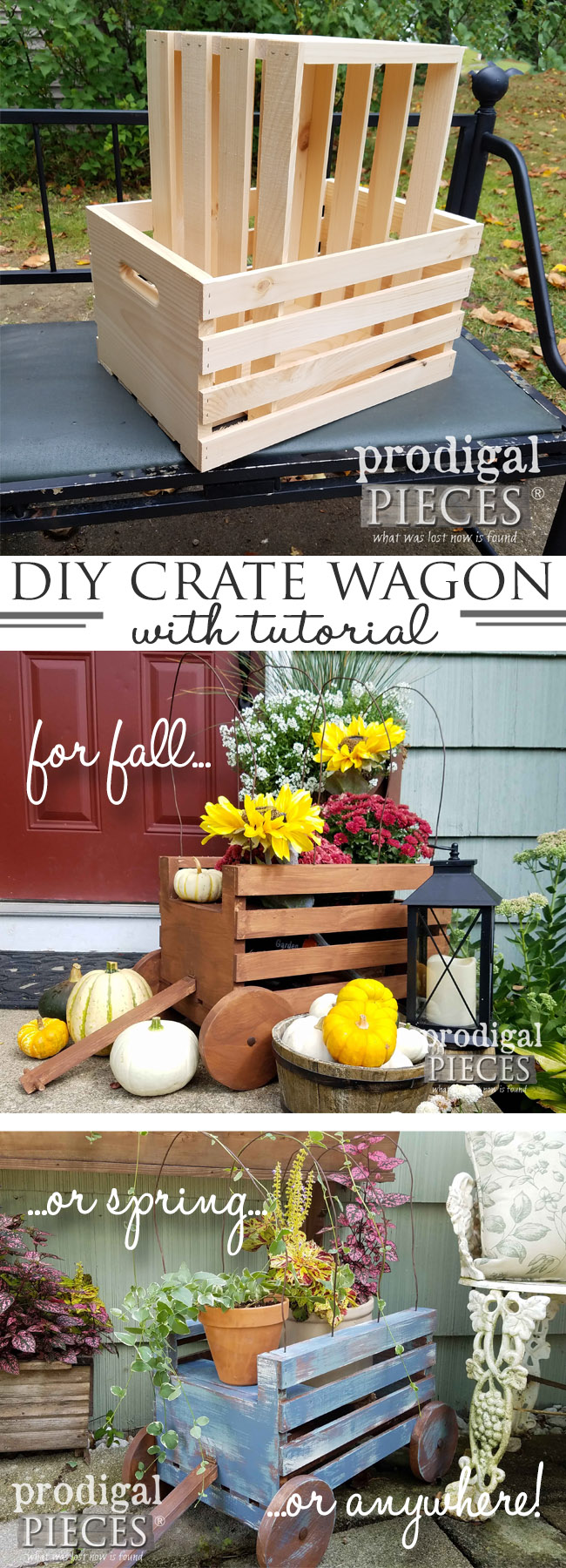 Build a Sweet DIY Crate Wagon with this tutorial by Prodigal Pieces. Use it outdoor, indoor, Christmas, photo prop, planter...you get the idea! Tutorial here at prodigalpieces.com