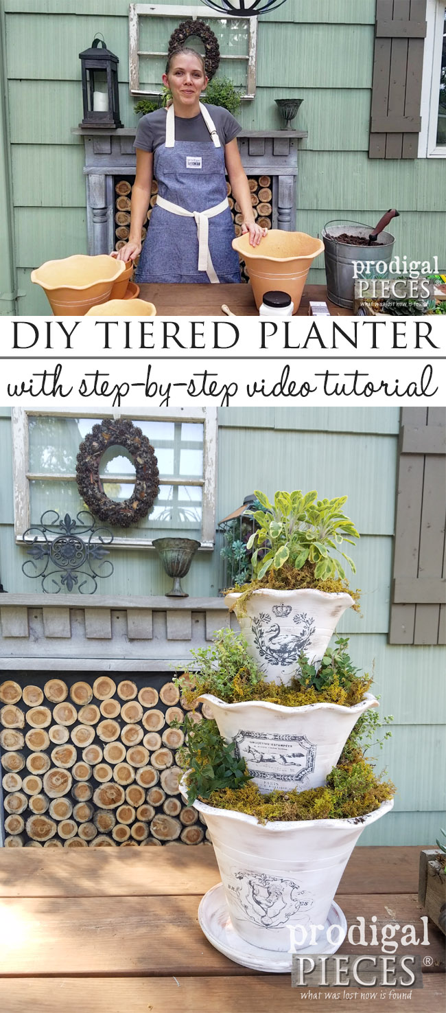 Build this DIY tiered planter for herbs, faux display, water fountain and more. Full video tutorial at Prodigal Pieces | prodigalpieces.com