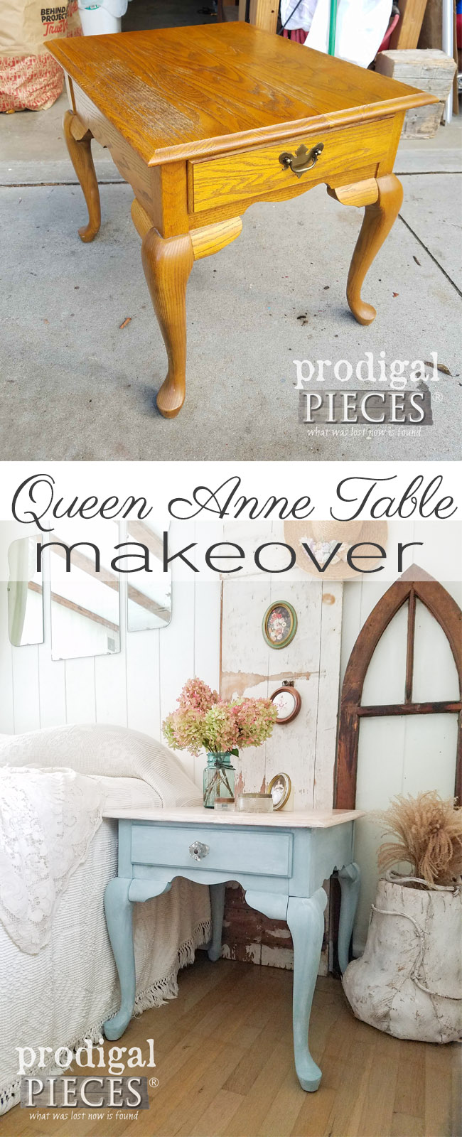 Check out this fantastic Queen Anne table makeover by Prodigal Pieces. Say goodbye to ugly orange oak! See details at prodigalpieces.com