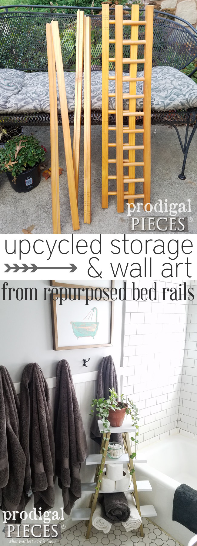 This is so cool! upcycled storage and DIY wall art all created from some cast-off bed rails. Perfect modern boho chic decor! See the details at Prodigal Pieces | prodigalpieces.com
