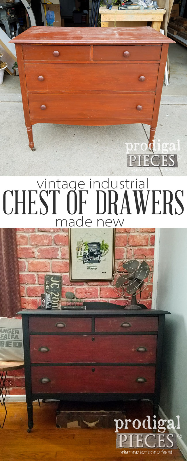 Sweet! This vintage pieces gets updated to a rustic industrial chest of drawers with paint and stain. See the makeover in action at Prodigal Pieces | prodigalpieces.com
