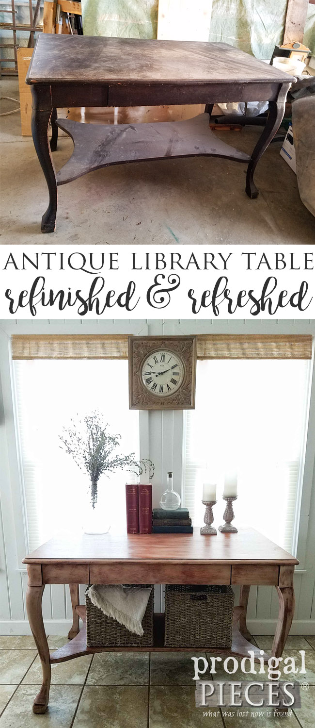 Oh my! This antique library table was looking worse for wear, but after Larissa of Prodigal Pieces gave it a new look, it now shines again. Get the DIY details at prodigalpieces.com