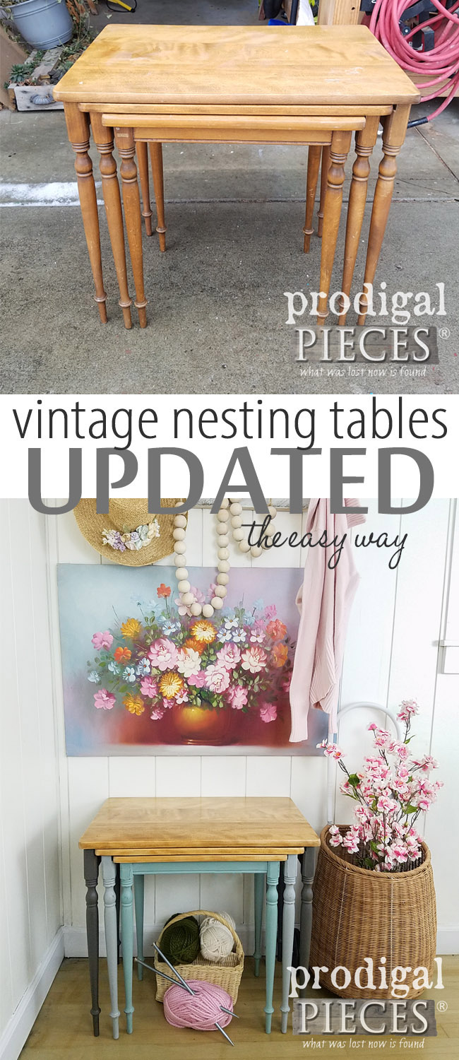 Such sweetness! This is an wonderful way to update a set of vintage nesting tables. All it takes is a DIY spirit! Get the DIY details at Prodigal Pieces | prodigalpieces.com