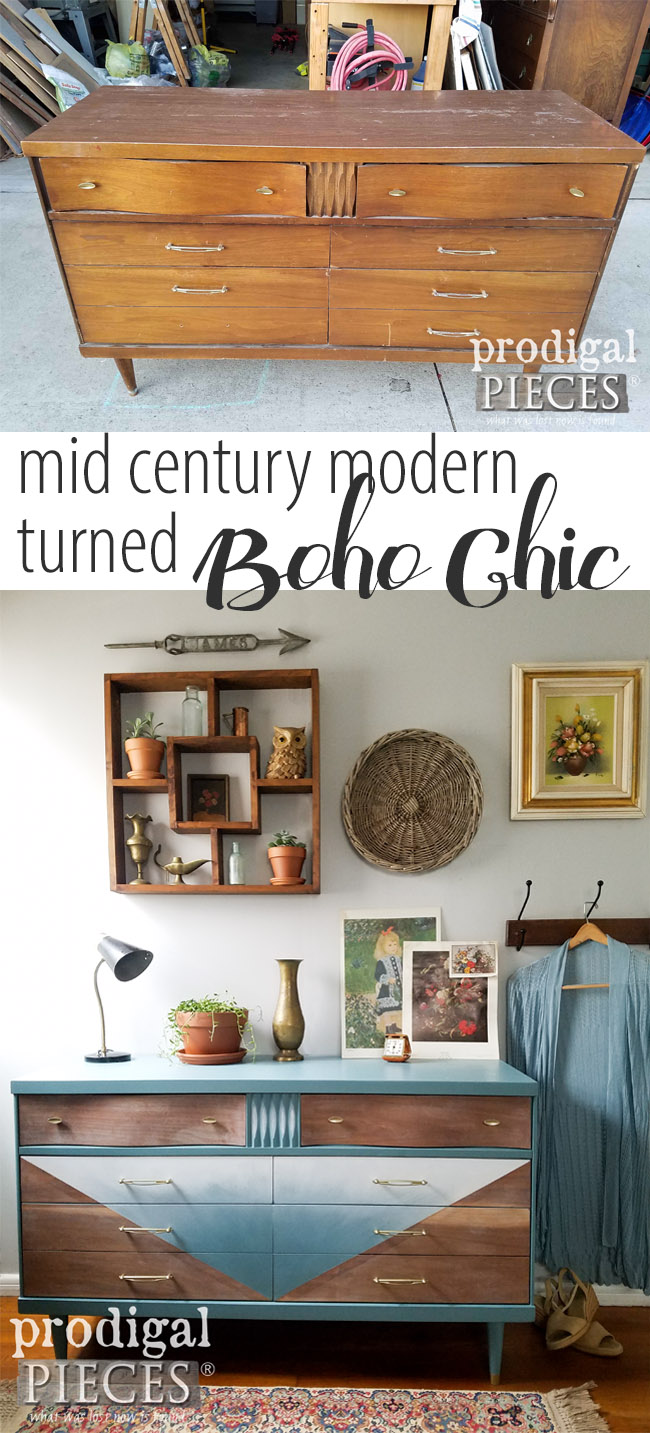 Mmm...Blue Ombre for the win! This vintage Bassett dresser goes from worn down and ugly to Boho Mid Century Modern Dresser using a little DIY spirit. Get the details at Prodigal Pieces | prodigalpieces.com
