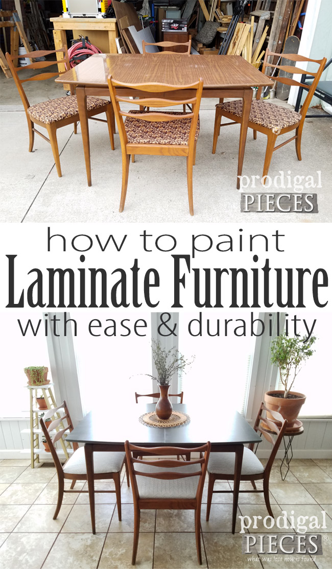 So easy! It really is possible to paint laminate furniture with easy & durability. Let Larissa of Prodigal Pieces show you to to paint laminate furniture in her step-by-step tutorial. Head to prodigalpieces.com