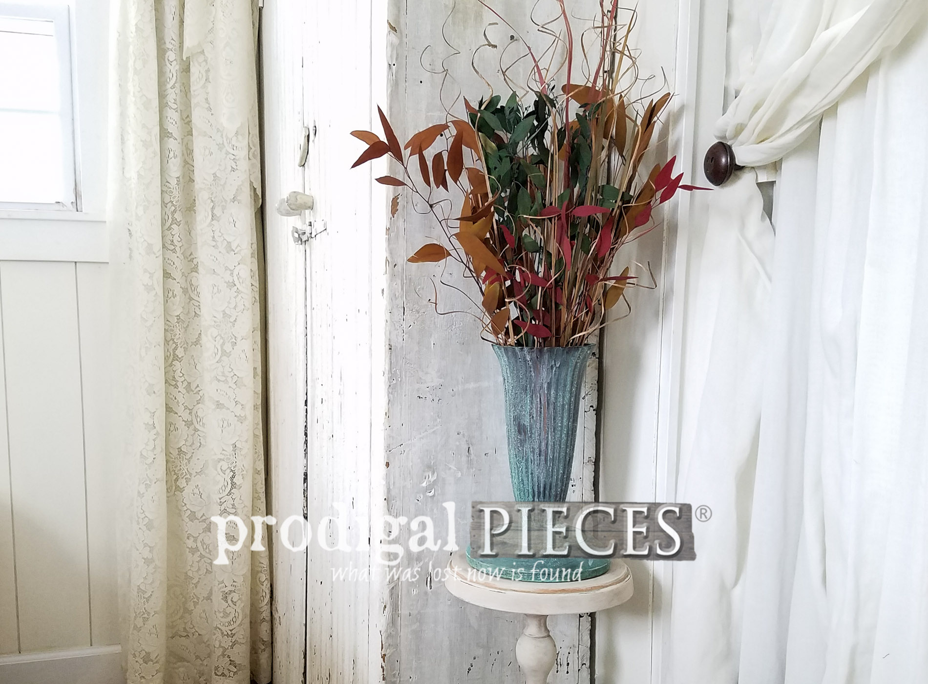 Repurposed Plant Stand with Patina Paint