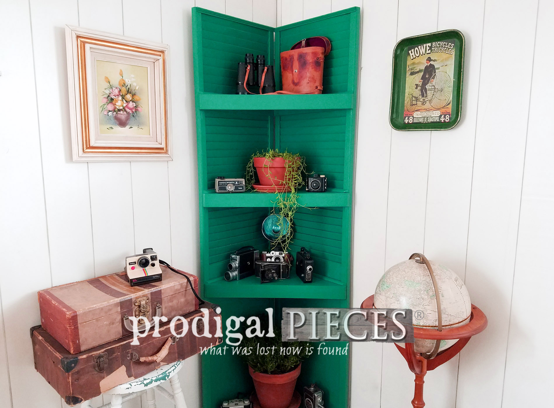 Upcycled Louver Door Corner Cabinet