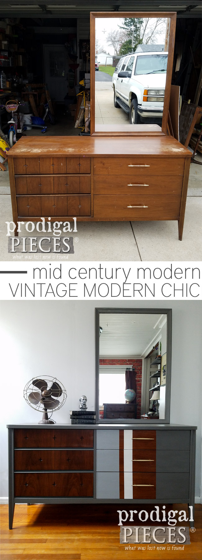 From dull and dated to modern chic. This vintage Broyhill Saga dresser got the update it needed to give it new life. New look done by a teen and can be seen at Prodigal Pieces | prodigalpieces.com