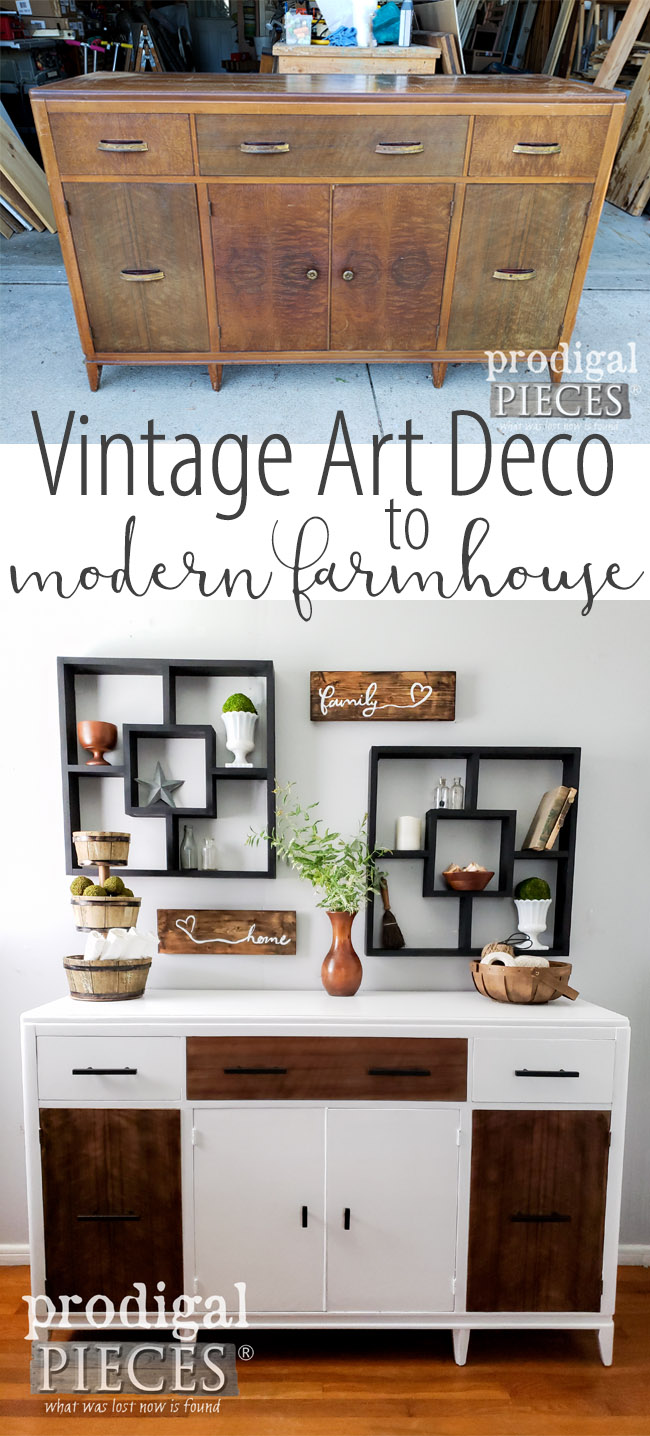 Wow! This worn out vintage Art Deco Buffet got a new life with a Modern Farmhouse Flair by Larissa of Prodigal Pieces | Get the DIY details at prodigalpieces.com | prodigalpieces farmhouse furniture homedecor shopping diy