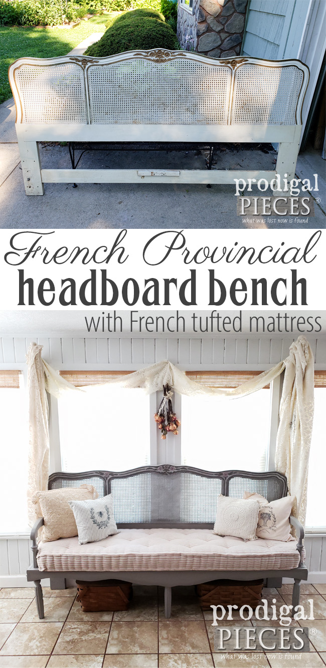 Simply beautiful. Larissa of Prodigal Pieces created this French Provincial headboard bench with a custom built frame as well as a handmade tufted French mattress. | DIY details at prodigalpieces.com prodigalpieces handmade diy homedecor furniture shopping