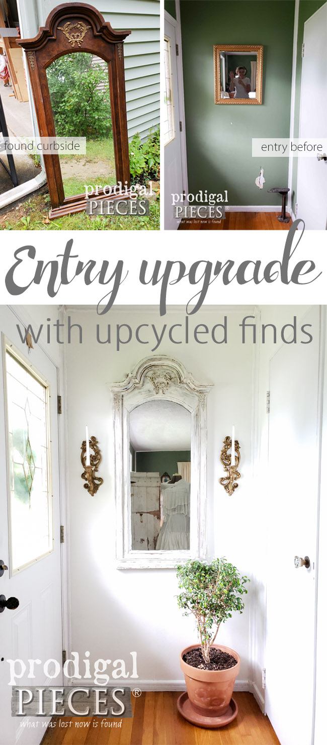 From Curbside to a Beautiful Upcycled Dresser Mirror, Larissa of Prodigal Pieces shows you how to add light, depth, and interest to your entry. See the DIY details at prodigalpieces.com | prodigalpieces diy interiordesign homedecor