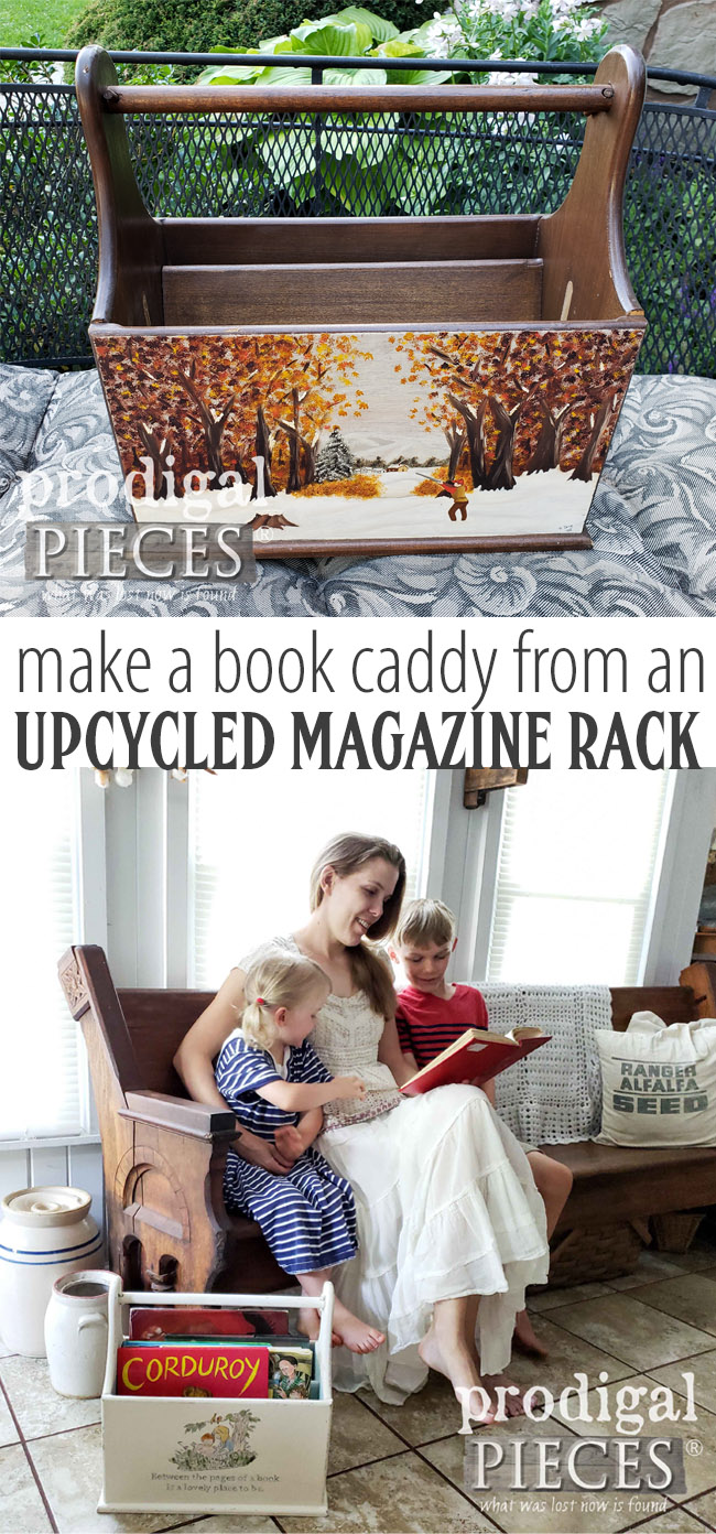 Get into a book and find adventure! | An upcycled magazine rack becomes a fun book caddy with a little DIY spirit | Come see at Prodigal Pieces | prodigalpieces.com prodigalpieces handmade books diy vintage