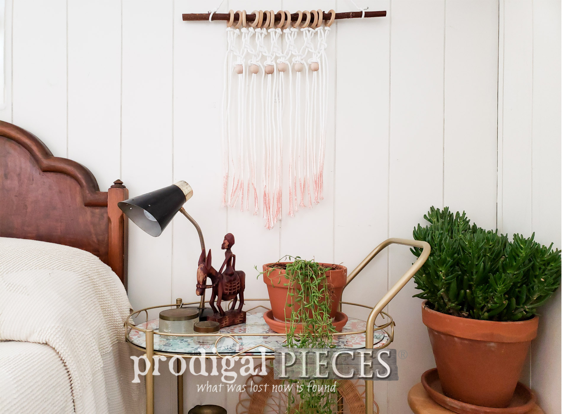 Mid Century Modern Bar Cart & DIY Macrame Art
