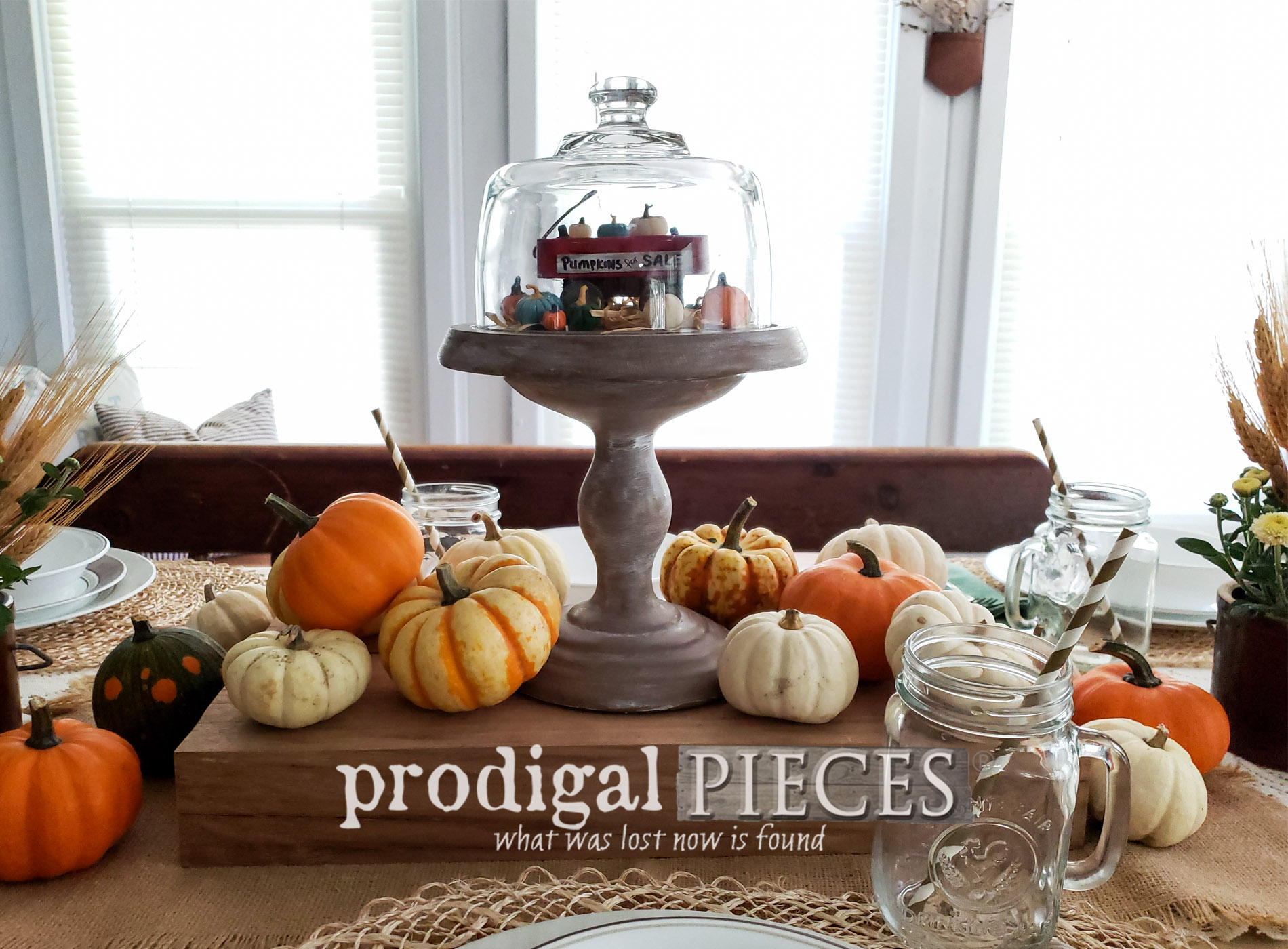 Upcycled Cheese Dome Cloche for Autumn