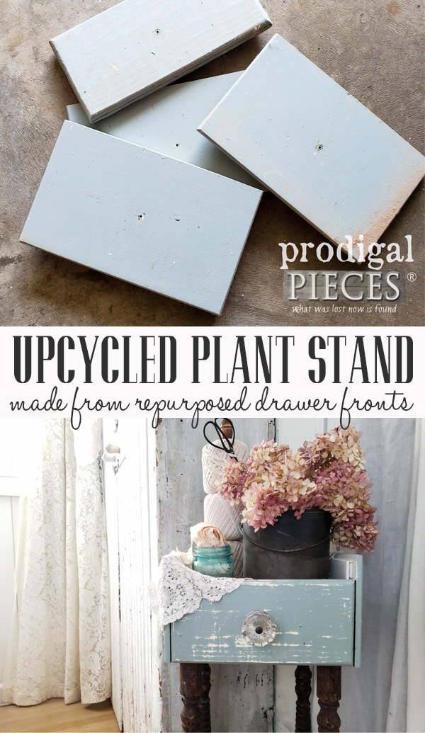 How fun is this?! A set of cast-off drawer fronts got new life as an beautiful upcycled plant stand built by Larissa of Prodigal Pieces | Get the DIY details at prodigalpieces.com prodigalpieces diy handmade furniture home homedecor farmhouse crafts