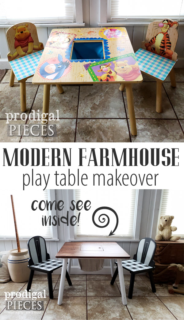 Sweet! A worn out Winnie the Pooh Kids Play Table gets cute Modern Farmhouse Makeover by Larissa of Prodigal Pieces | Check out the DIY Video Tutorial at prodigalpieces.com prodigalpieces kids play home homedecor homedecorideas handmade gifts giftideas furniture