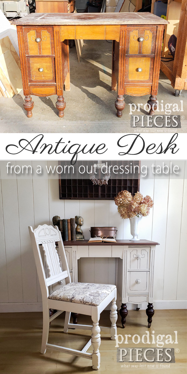 A sad and dilapidated antique dressing table just needed some TLC. Come see how Larissa of Prodigal Pieces brought it back to life in her video tutorial | Head to prodigalpieces.com prodigalpieces diy furniture home homedecor homedecorideas video antique