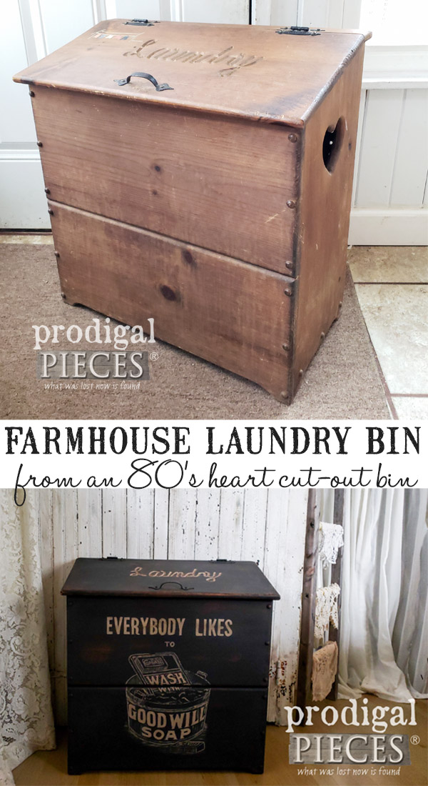 This 1980's heart cut-out bin needed some pizzazz. Larissa of Prodigal Pieces gave it a much needed makeover with some fun. See the full DIY details at Prodigal Pieces | prodigalpieces.com prodigalpieces diy handmade home homedecor homedecorideas farmhouse vintage