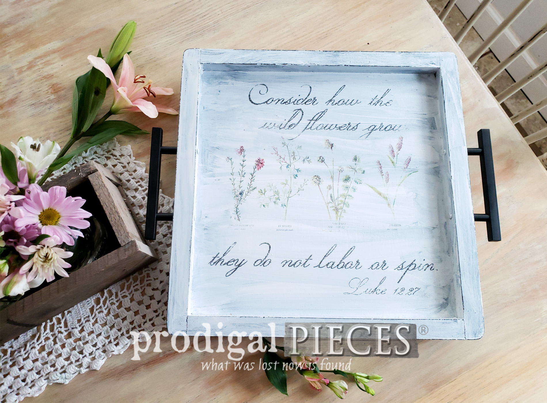 Botanical Print Serving Tray Upcycled
