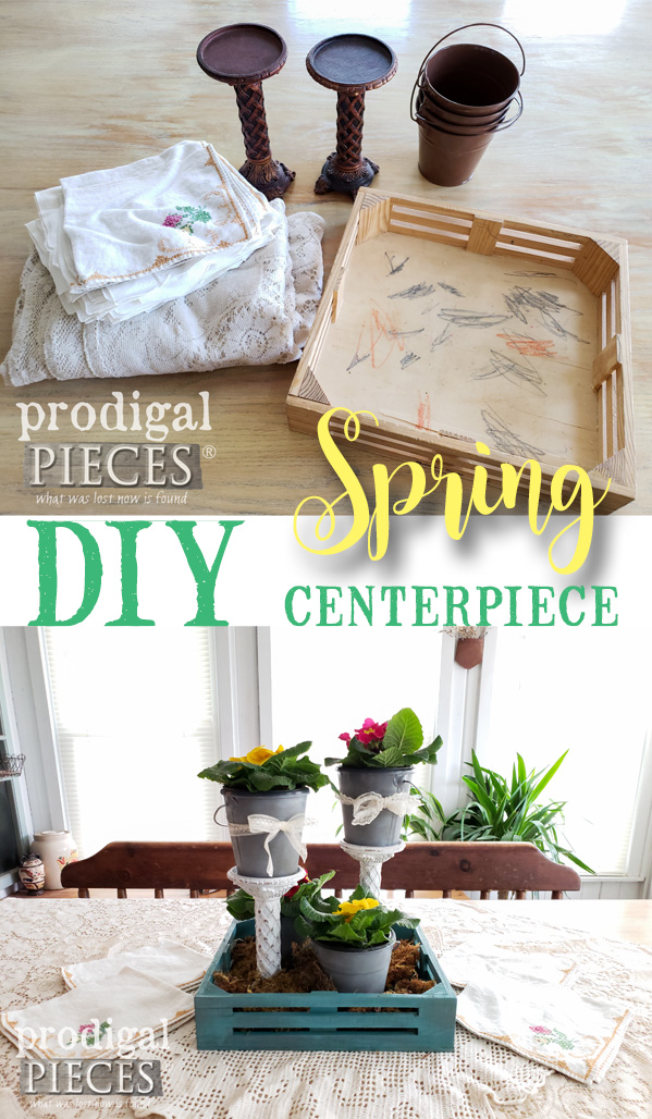Create this DIY Spring Centerpiece using Thrifted Finds and this DIY video tutorial by Larissa of Prodigal Pieces | Head to prodigalpieces.com prodigalpieces diy videos farmhouse home homedecor shopping homedecorideas