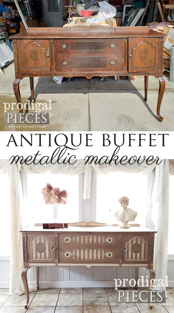 This once-tired antique buffet gets a much-needed TLC treatment with Modern Masters Metallic Paints | See the DIY tutorial by Larissa of Prodigal Pieces at prodigalpieces.com prodigalpieces diy furniture home homedecor