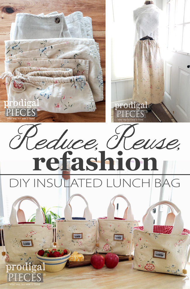 Check this out...DIY Insulated Lunch Bags created from two linen skirts | Come join the refashion fun at Prodigal Pieces | prodigalpieces.com prodigalpieces handmade diy sewing fashion home
