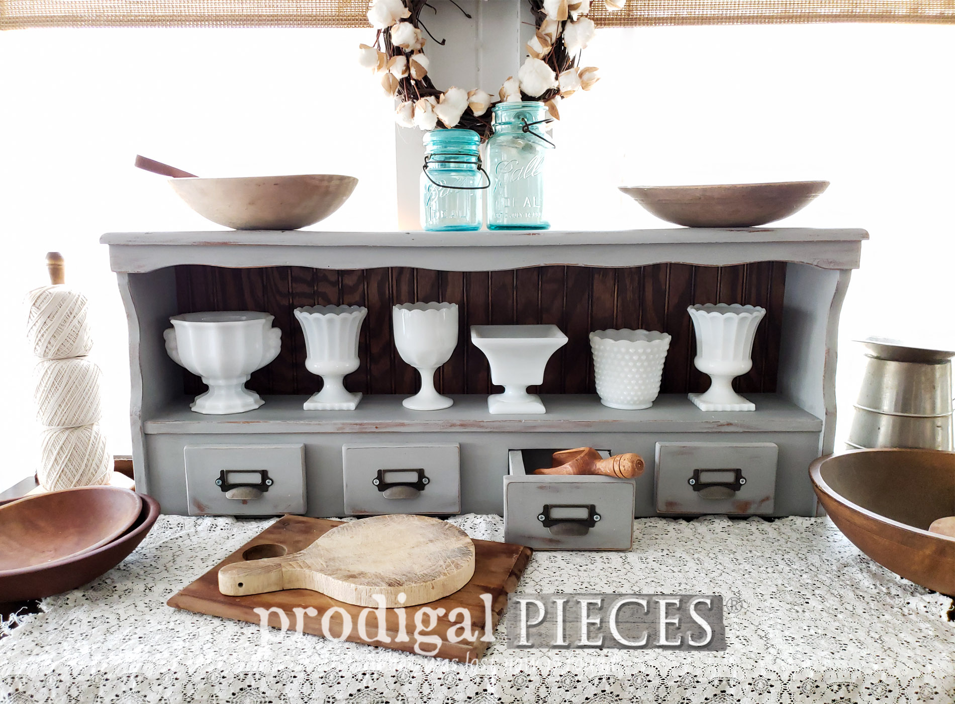 Upcycled Bookcase Headboard Farmhouse Hutch