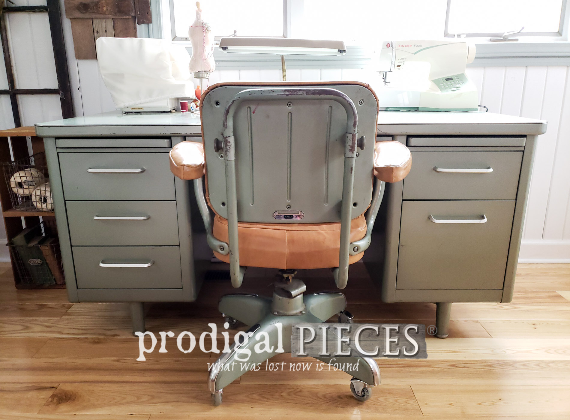 Vintage Industrial Office Chair Reupholstered
