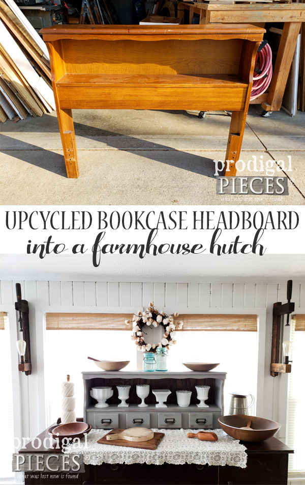 Check out this super fun upcycled bookcase headboard hutch. From funky vintage to farmhouse chic. Full tutorial by Larissa of Prodigal Pieces at prodigalpieces.com prodigalpieces diy handmade home vintage homedecor furntiure
