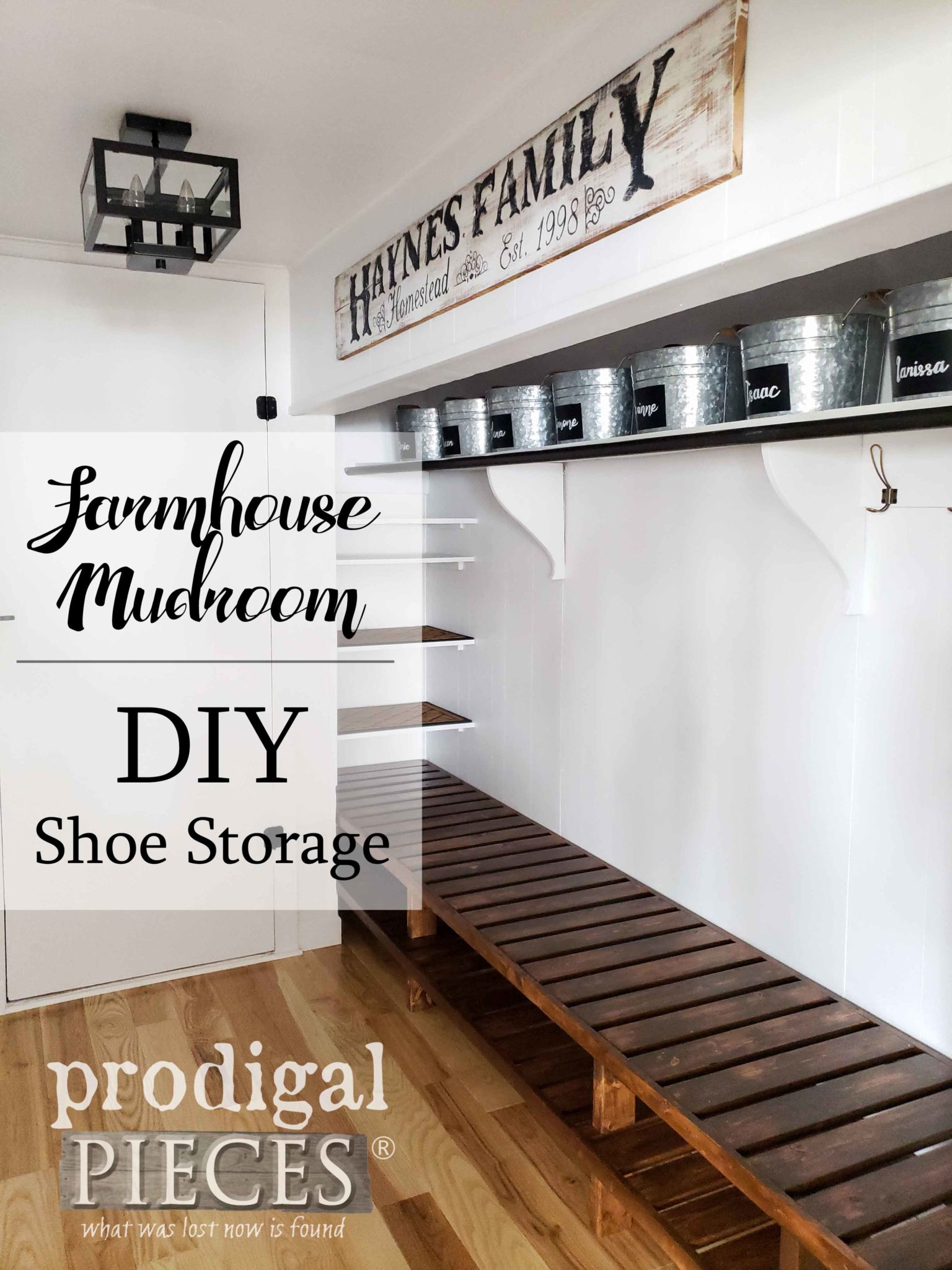 A must see! Check out this farmhouse style mudroom update complete with custom built-in DIY shoe storage Full video tour and DIY steps for you by Larissa of Prodigal Pieces | Head to prodigalpieces.com prodigalpieces farmhouse diy home storage homedecor homeimprovement