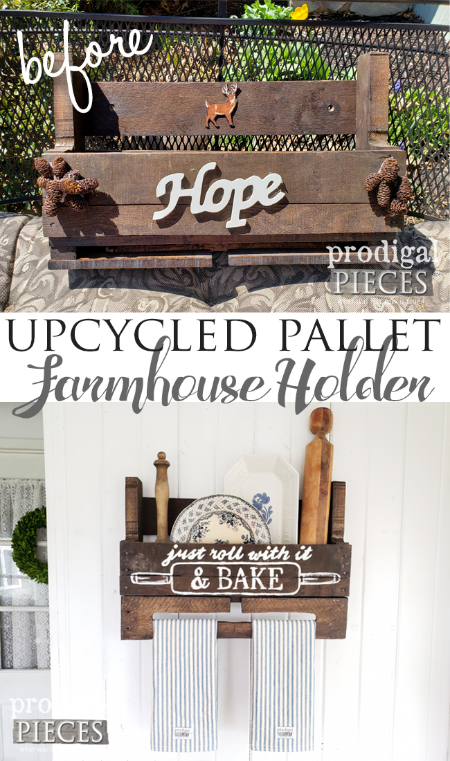 This thrifted upcycled pallet needed a new lease on life. Larissa of Prodigal Pieces gave it a new look with whimsy & new function for farmhouse kitchen decor | See here at prodigalpieces.com prodigalpieces diy handmade home homedecor farmhouse kitchendesign