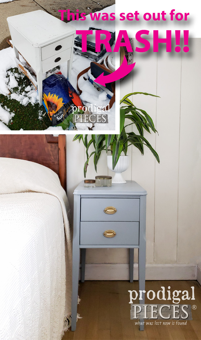 Sweet! This vintage nightstand was set out for trash, but Larissa of Prodigal Pieces found it and gave it new life both inside and out | Come see at prodigalpieces.com prodigalpieces diy home furniture midcentury boho homedecor vintage