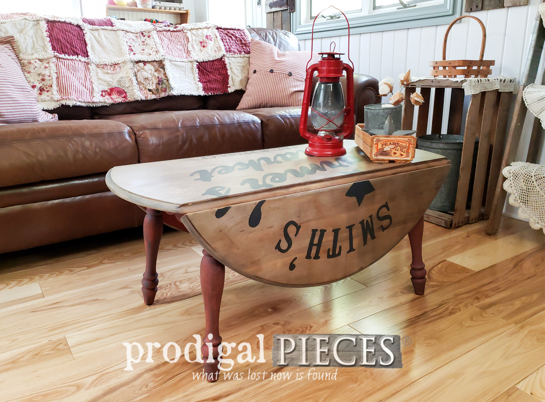 Farmhouse Drop-Leaf Coffee Table with Typography