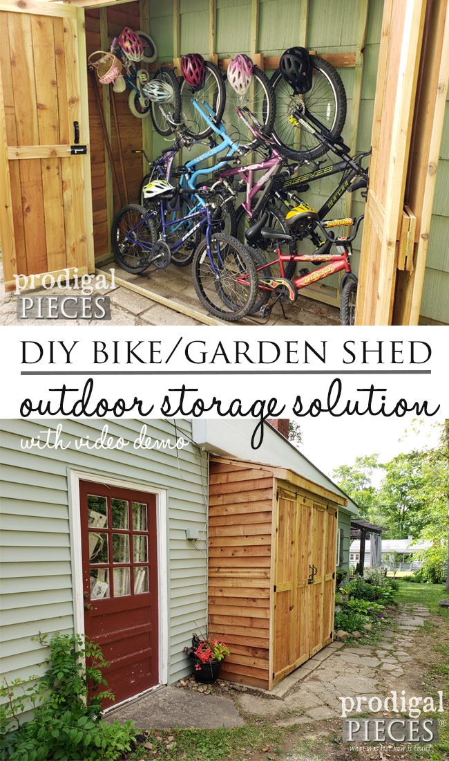 You can build this DIY bike garden shed on a budget | Video tutorial by Larissa of Prodigal Pieces | prodigalpieces.com prodigalpieces diy home outdoor garden storage
