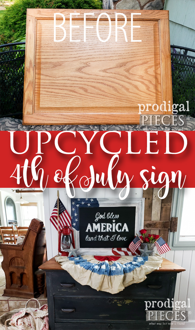 Who knew a cupboard door could look so good! Larissa of Prodigal Pieces shares how she created this DIY 4th of July Sign with video tutorial | It can be for any holiday or just because. Head to prodigalpieces.com prodigalpieces diy home homedecor 4thofjuly independenceday holiday farmhosue