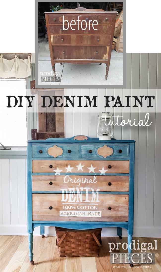 DIY Denim Paint Technique Tutorial by Larissa of Prodigal Pieces | Head to prodigalpieces.com for the details | prodigalpieces diy home homedecor furniture farmhouse art denim